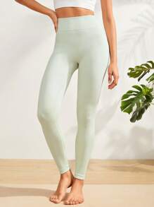 Lifespree Liền mạch Thắt lưng rộng Quần Xà cạp thể thao - màu xanh lá - Xem 1