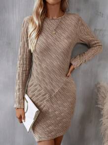 SHEIN LUNE 素色緊身洋裝 - 咖啡棕 - 查看 4