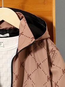 SHEIN Tween Boy Letter Graphic Zip Up Hooded Coat - Multicolor - View 3