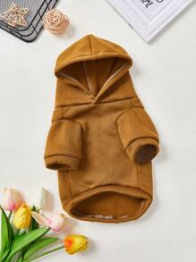 PETSIN 1入組可愛熊圖案街頭風連帽衫在棕色的帶寵物圖案