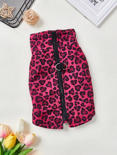 Polina Brazil Chaqueta para gato y perro, estilo artístico y juvenil, con estampado de leopardo rosa, estampado lindo y kawaii, ajustable y compatible con arnés para días festivos, como el Día de San Valentín