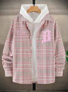 Manfinity Hypemode Men Plaid & Letter Graphic Overcoat Without Hoodie - Pink - View 1