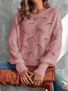 EMERY ROSE Batwing Sleeve Pointelle Knit Pullover Fall Winter Sweater - Dusty Pink - View 4
