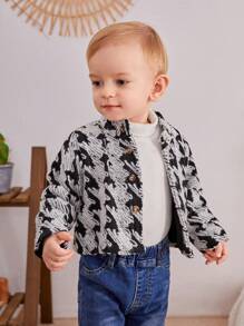 Baby Boy Houndstooth Print Button Front Overcoat - Multicolor - View 1