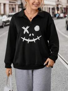 SHEIN LUNE Plus Cartoon Graphic Drop Shoulder Sweatshirt Pullover Fall Outfit