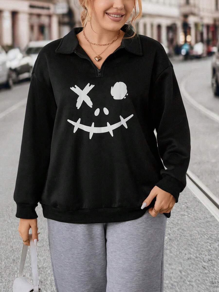 SHEIN LUNE Plus Cartoon Graphic Drop Shoulder Sweatshirt Pullover Fall Outfit