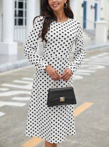 SHEIN Clasi Polka Dot Print A-line Dress - Black and White - View 3