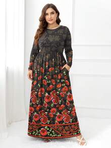 DEARCASE Plus Floral Print Hidden Pocket Dress - Multicolor - View 5