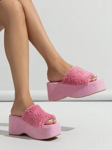 Của phụ nữ Nền tảng Cao gót Dép đi trong nhà Với Pom Pom Đối với Sinh viên , Mùa thu Và Mùa Đông - Hồng - Xem 2