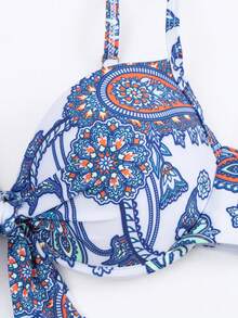 Paisley Print Knot Front Push Up Bikini Set - Multicolor - View 6