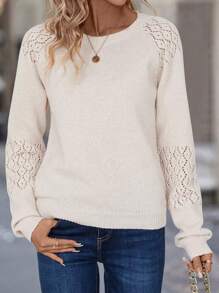 SHEIN LUNE Top de suéter de punto de moda versátil casual con detalles recortados para vacaciones de mujer