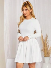 SHEIN SXY Solid A-line Dress - White - View 5