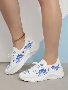 女款戶外印花圖案一腳蹬運動鞋 - 藍白色 - 查看 1