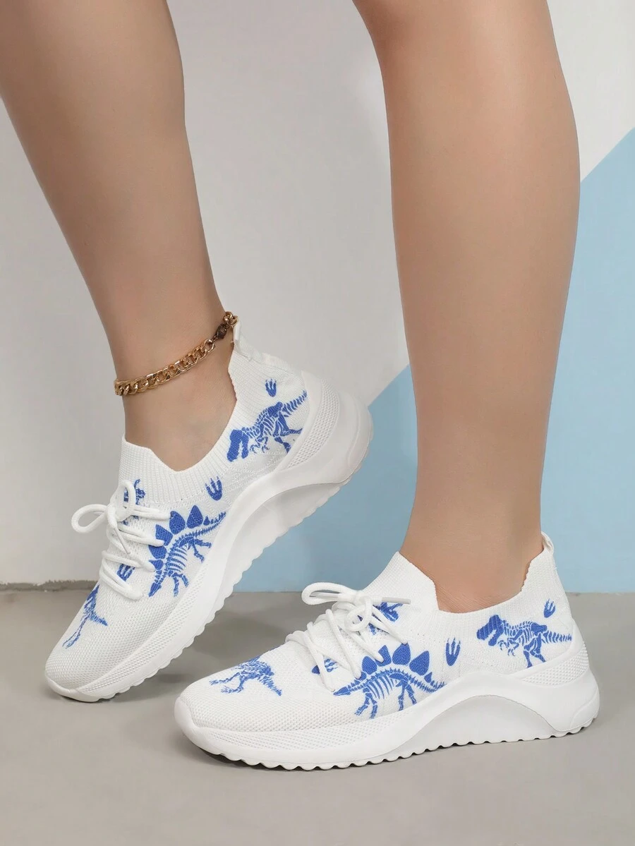 女款戶外印花圖案一腳蹬運動鞋 - 藍白色 - 查看 1