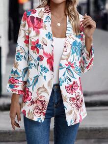 EMERY ROSE Floral Print Open Front Coat - Multicolor - View 6