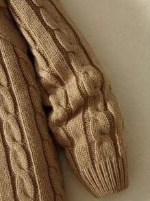 SHEIN 年輕男孩麻花編織插肩袖套頭毛衣 - 卡其色 - 查看 4