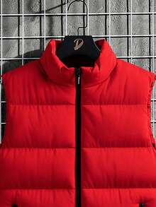 Men Plus Zip Up Puffer Vest Coat - Red - View 4