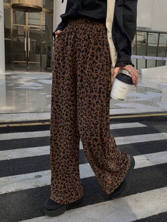 FRIFUL Pantaloni a gamba larga con stampa leopardo