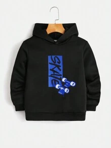 SHEIN Áo hoodie và quần thể thao họa tiết chữ Tween Boy - Xanh đậm - Xem 5