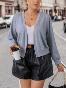 SHEIN LUNE Plus Solid Open Front Jacket - Grey - View 1