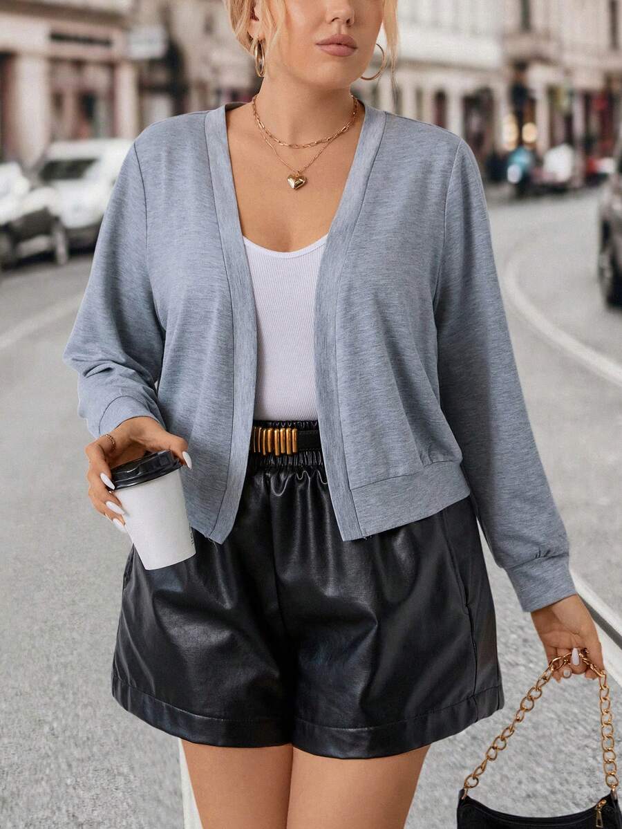 SHEIN LUNE Plus Solid Open Front Jacket - Grey - View 1