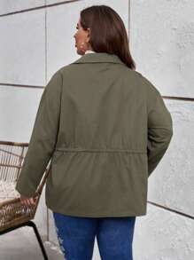 SHEIN LUNE Plus Flap Pocket Drop Shoulder Coat - Army Green - View 3