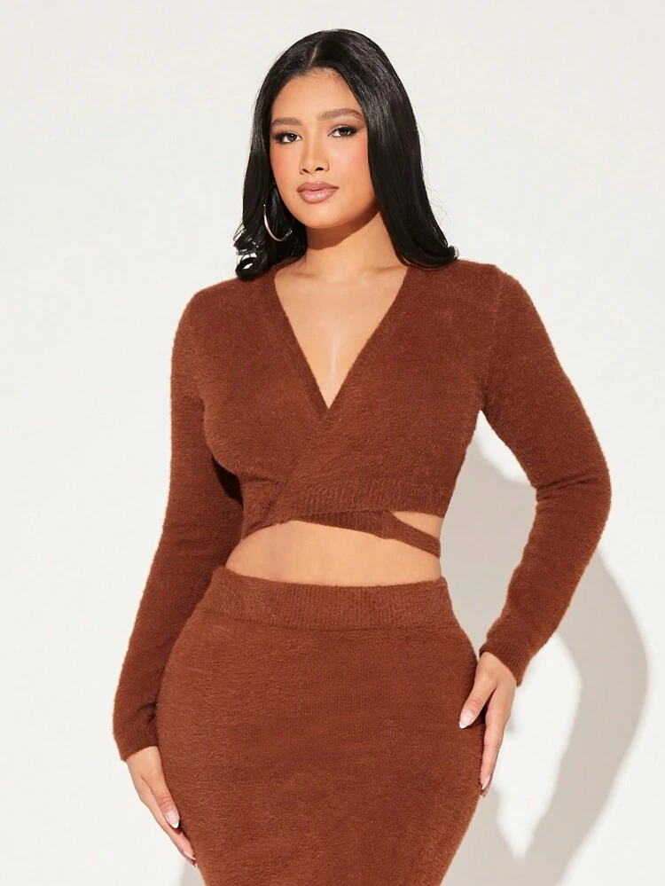Solid Crisscross Tie Back Crop Cardigan
