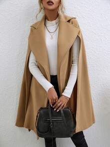 SHEIN Privé 斗篷袖腰帶斗篷大衣 - 卡其色 - 查看 3