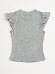 Soleia Ruffle Trim Rib-knit Tee - Grey - View 3
