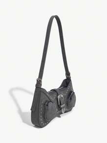 SHEIN X Lucía Bellido SHEIN ICON 女士水晶裝飾單肩包 - 灰色 - 查看 3