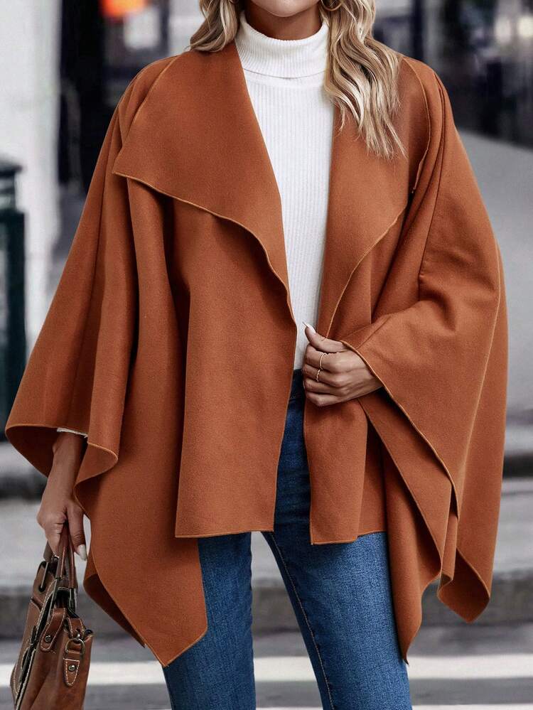 Waterfall Collar Cloak Sleeve Overcoat