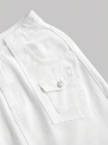 SHEIN MOD Flap Pocket Denim Skirt - White - View 4