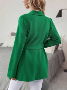 SHEIN Clasi Waterfall Collar Belted Coat - Green - View 2
