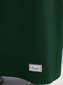 Graceveil Letter Patched Drawstring Hooded Sweatshirt Dress Modest - Dark Green - View 7