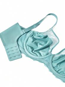 LUVLETTE Áo ngực ren không lót che phủ toàn bộ gợi cảm Plus - Màu xanh lam - Xem 9