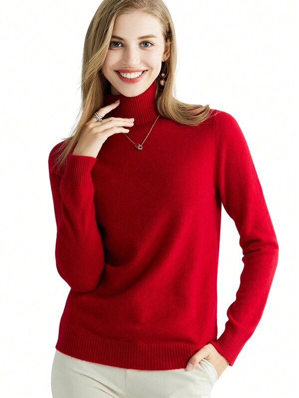 Women's 100% Merino Wool Sweater Turtleneck Fall Winter Warm Soft Knitted Vintage Sweater Long Sleeve Knitted Pullover Tops