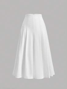 SHEIN MOD Falda blanca de cintura alta con pliegues y pespuntes - Blanco - Ver 1