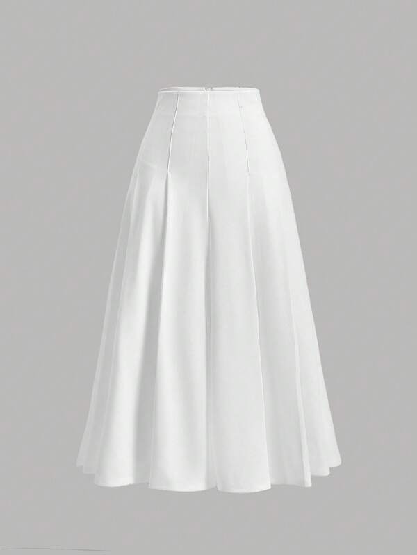 SHEIN MOD Fusta albă, pliată, pliată, cu cusătură înaltă, cu talie înaltă