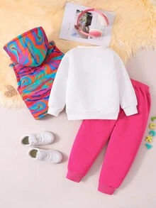 SHEIN 女小童字母圖案連帽衫和運動褲&字母圖案連帽衫 - 彩色 - 查看 2