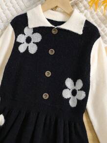 SHEIN Tween Girl Floral Pattern Flounce Sleeve Sweater Dress