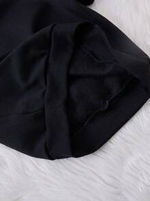 SHEIN Young Girl Rhinestone Bear & Letter Pattern Sweatshirt - Black - View 3