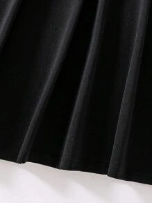 Teen Girl Letter Patched Detail Half Zip Dress - Black - View 4