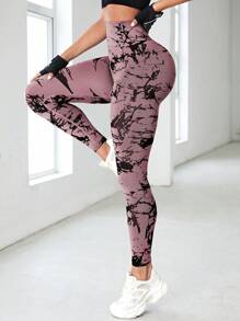 SHEIN Sport Studio Batik nahtlose hochelastische Sport Leggings, hochwertige nahtlose Schlankheits-Leggings für Frauen mit hoher Taille - belastbarer, weicher, atmungsaktiver 4-Wege-Stretch Leggings zum Laufen, Radfahren, Yoga, Pickleball, Fitness, Lässig