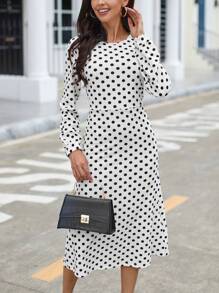 SHEIN Clasi Polka Dot Print A-line Dress - Black and White - View 1