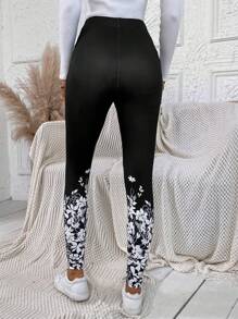 SHEIN LUNE 印花緊身打底褲 - 黑色 - 查看 2