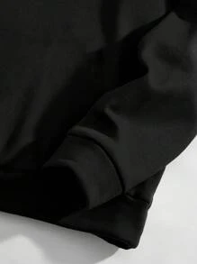 Manfinity RebelGame 男士大码字母圖案落肩袖連帽衫 - 黑色 - 查看 3