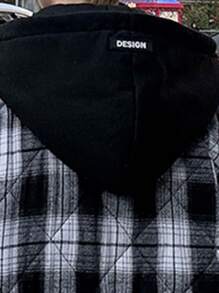 Claim Dot Áo khoác nam có dây rút in họa tiết kẻ sọc có mũ trùm đầu - Đen và trắng - Xem 3