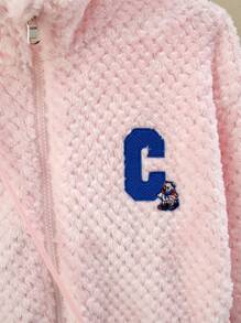 SHEIN Tween Girl Letter Patched Drop Shoulder Jacket With Bag - Baby Pink - View 3