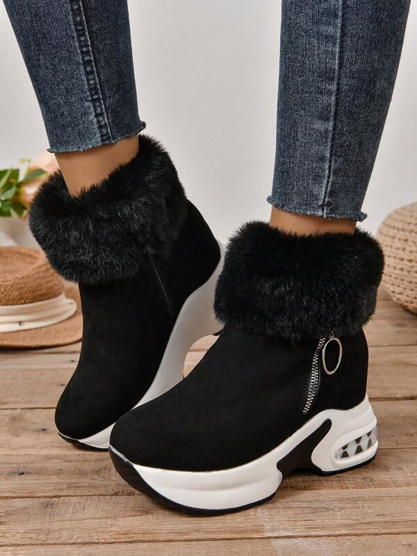 Stivali da donna con zeppa, nuovi arrivi per l'autunno/inverno, stile sexy ed elegante, con bordo in pelliccia sintetica, suola spessa e leggera, fodera calda, adatti per uso casual all'aperto
