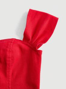 SHEIN MOD Camisa De Mezclilla Roja Con Escote En Forma De Corazón Para Mujer, Para El Día De San Valentín - Rojo - Ver 3